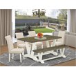 Pemberly Row 6-Piece Wood Dining Set with Bench in Jacobean and Linen