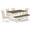 Pemberly Row 6-Piece Wood Dining Set with Bench in Jacobean and Linen