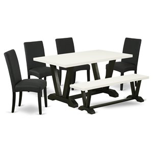 Pemberly Row 6-Piece Wood Kitchen Set with Bench in White and Black