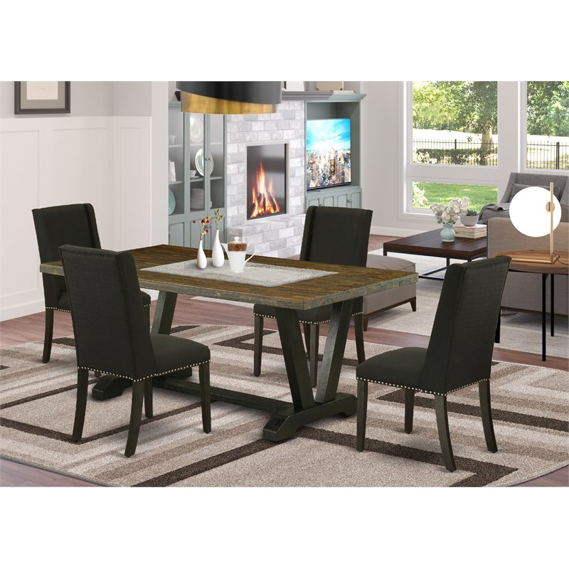 Pemberly Row 5-Piece Wood Dining Table Set in Black and Distressed Jacobean