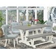 Pemberly Row 6-Piece Dining Set with Bench and Blue Linen Chairs