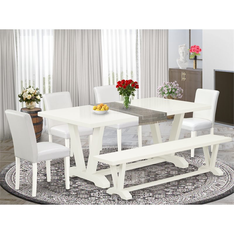 Pemberly Row 6-Piece Rubberwood Dining Set in Linen White Finish