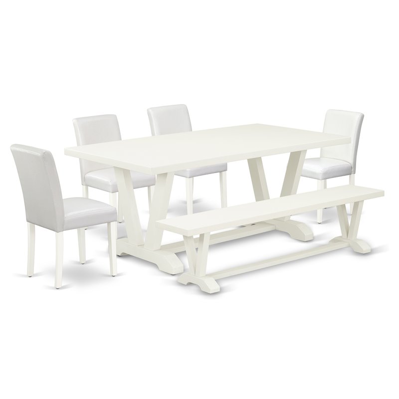 Pemberly Row 6-Piece Rubberwood Dining Set in Linen White Finish