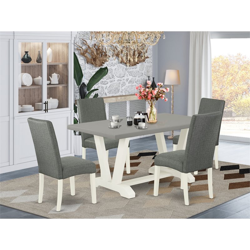 Pemberly Row 5-Piece Dining Table Set with Upholstered Chairs in White
