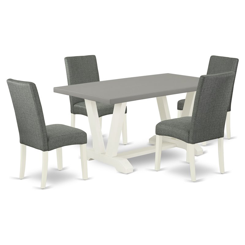 Pemberly Row 5-Piece Dining Table Set with Upholstered Chairs in White