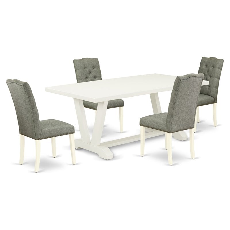 Pemberly Row 5-Piece Dining Set with Rubberwood Table in White Finish
