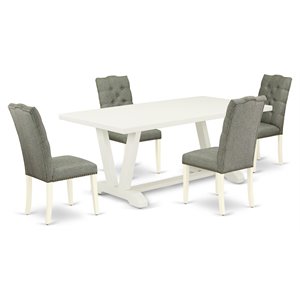 Pemberly Row 5-Piece Dining Set with Rubberwood Table in White Finish