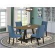 Pemberly Row 5-Piece Dining Set with Blue Chairs and Black Table