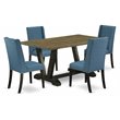 Pemberly Row 5-Piece Dining Set with Blue Chairs and Black Table
