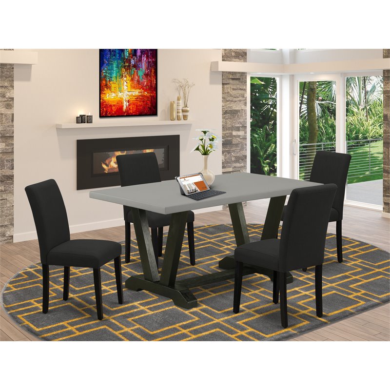 Pemberly Row 5-Piece Wooden Dining Set with Upholstered Seats in Black