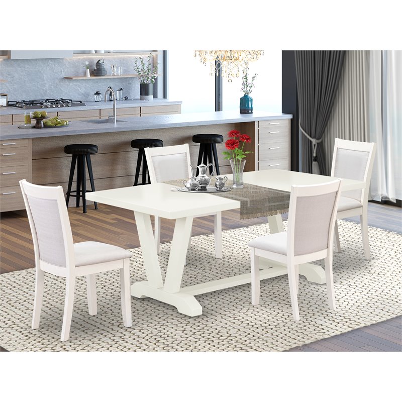 Pemberly Row 5-Piece Rubber Wood Dining Set in Cream & Linen White