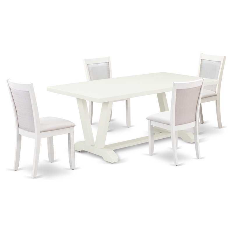 Pemberly Row 5-Piece Rubber Wood Dining Set in Cream & Linen White