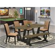 Pemberly Row 6-Piece Kitchen Table Set with Bench in Black Finish