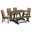 Pemberly Row 6-Piece Kitchen Table Set with Bench in Black Finish