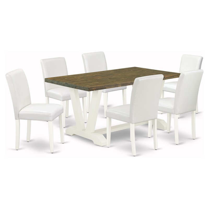 Pemberly Row 7-Piece Wood Dining Set in White and Distressed Jacobean