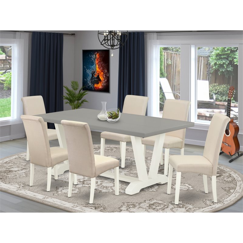 Pemberly Row 7-Piece Wood Dining Table Set in Linen White and Cream