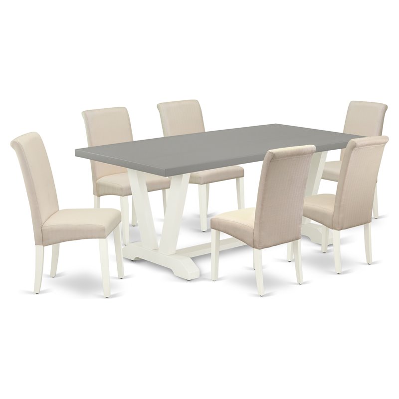 Pemberly Row 7-Piece Wood Dining Table Set in Linen White and Cream