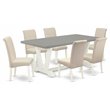Pemberly Row 7-Piece Wood Dining Table Set in Linen White and Cream