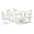 Pemberly Row 6-Piece Wood Dinette Set with Bench in Linen White