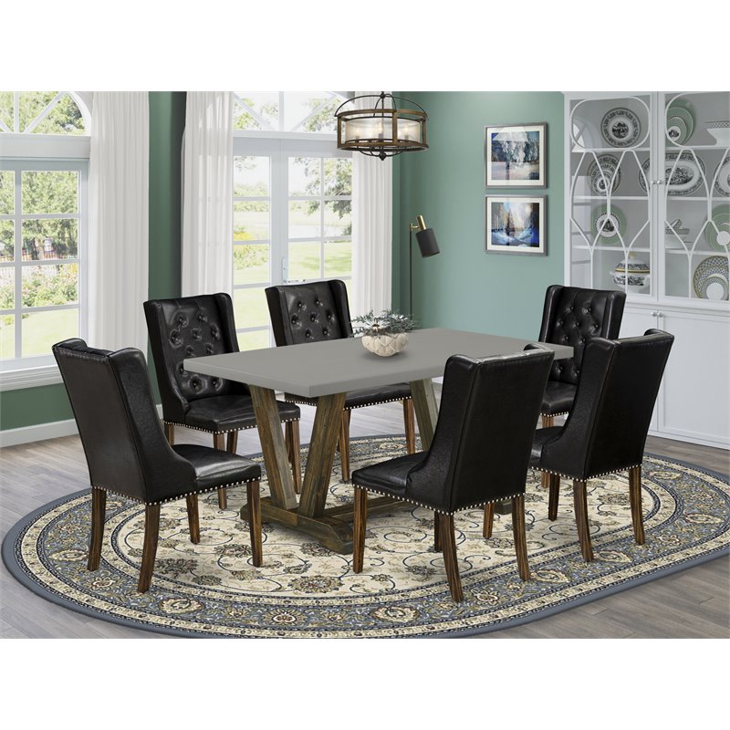 Pemberly Row 7-Piece Dining Set in Distressed Jacobean Cement and Black