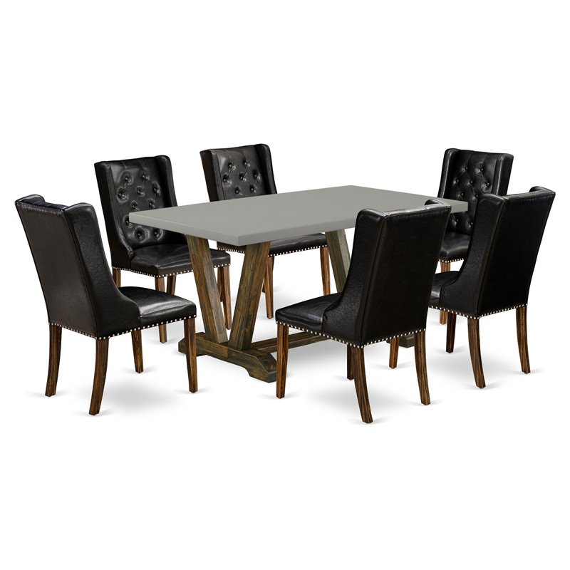 Pemberly Row 7-Piece Dining Set in Distressed Jacobean Cement and Black