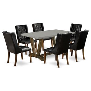 Pemberly Row 7-Piece Dining Set in Distressed Jacobean Cement and Black