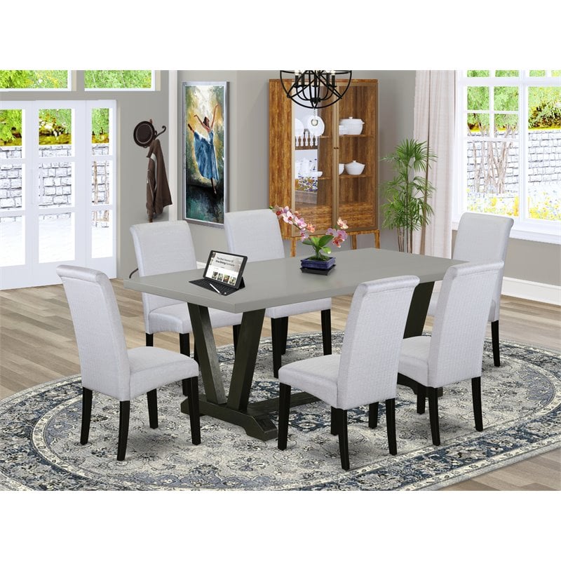 Pemberly Row 7-Piece Wood Dining Set with Padded Chairs in Gray Cement
