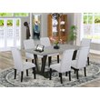 Pemberly Row 7-Piece Wood Dining Set with Padded Chairs in Gray Cement