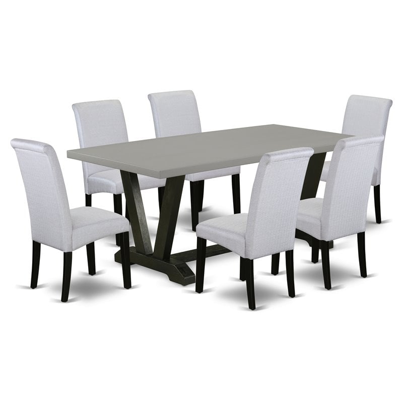 Pemberly Row 7-Piece Wood Dining Set with Padded Chairs in Gray Cement