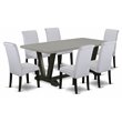 Pemberly Row 7-Piece Wood Dining Set with Padded Chairs in Gray Cement