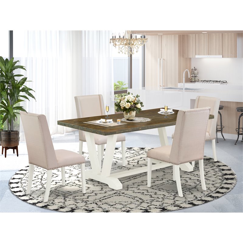 Pemberly Row 5-Piece Wood Dining Set with Linen Upholstered Chairs