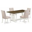 Pemberly Row 5-Piece Wood Dining Set with Linen Upholstered Chairs