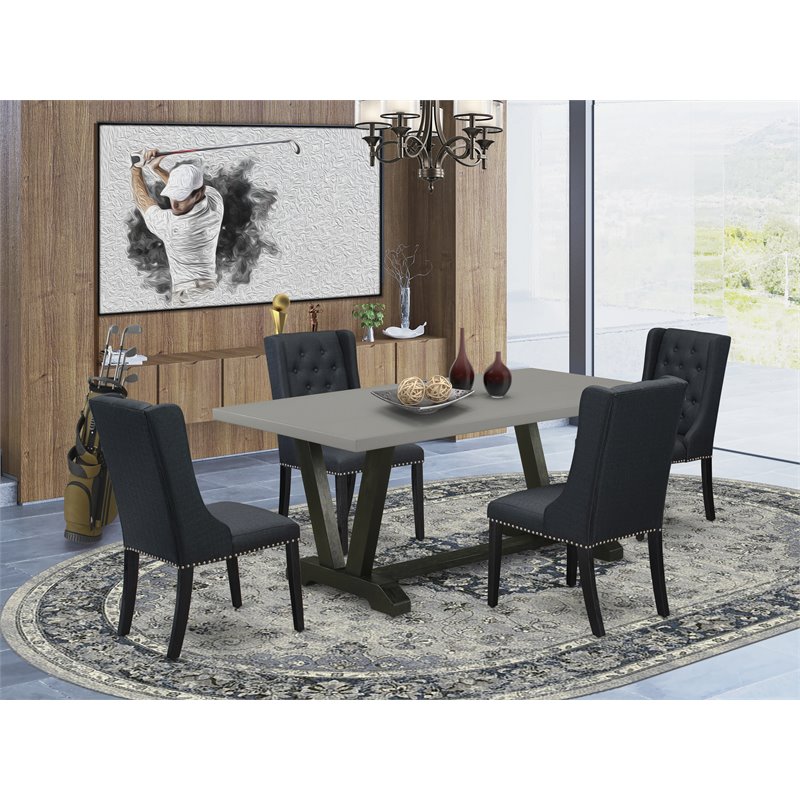 Pemberly Row 5-Piece Wood Dining Set with Cement and Black Finish