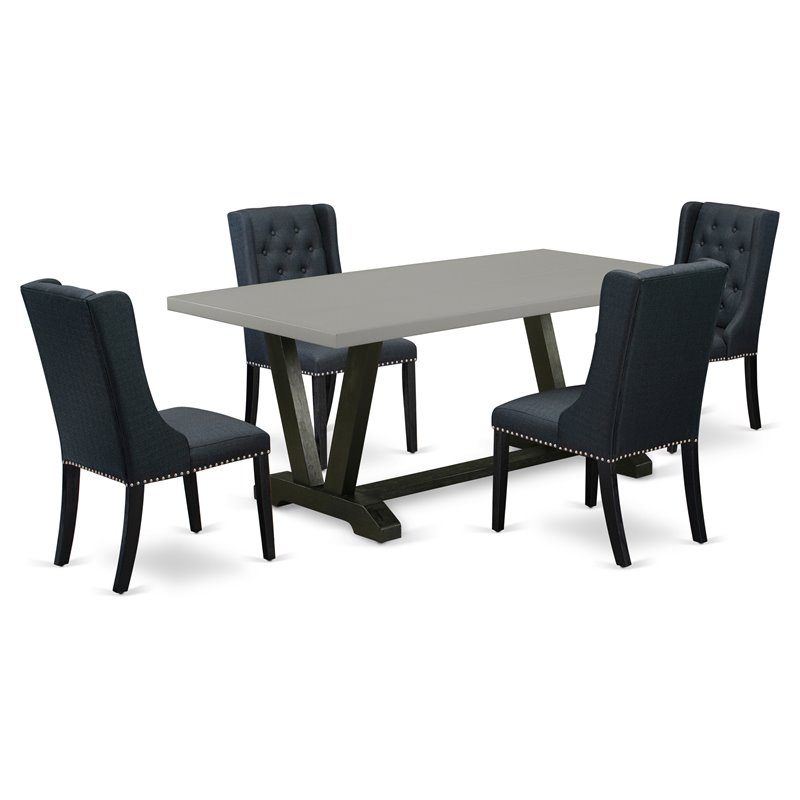 Pemberly Row 5-Piece Wood Dining Set with Cement and Black Finish