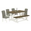 Pemberly Row 6-Piece Wood Dining Set in Linen White & Distressed Jacobean