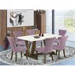 Pemberly Row 7-Piece Dining Room Table Set in Linen White & Jacobean
