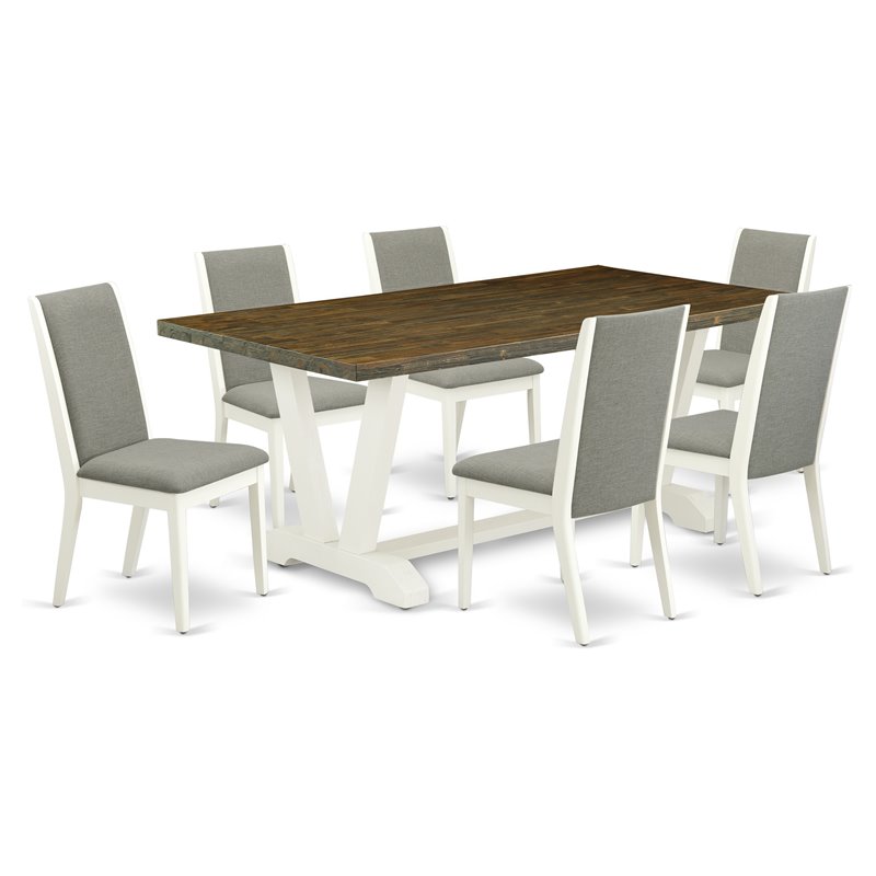 Pemberly Row 7-Piece Wood Dining Table Set in White and Shitake