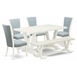 Pemberly Row 6-Piece Dining Set with Bench in White and Baby Blue Finish