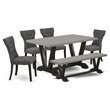 Pemberly Row 6-Piece Dining Set with Bench in Multi-Color Wood Finish
