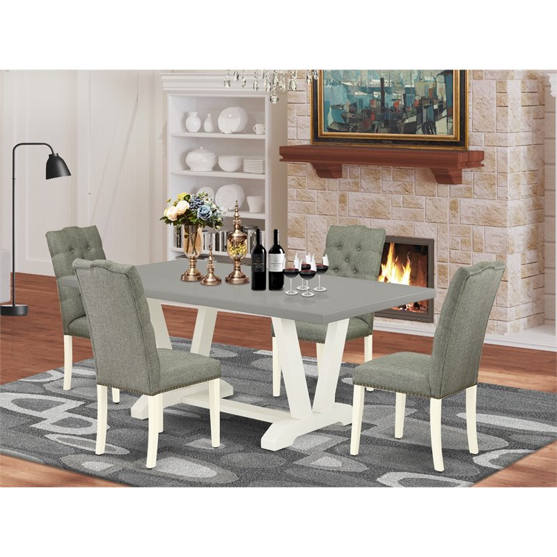 Pemberly Row 5-Piece Wood Dining Set with Linen Seats in Smoke & White