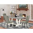 Pemberly Row 5-Piece Wood Dining Set with Linen Seats in Smoke & White