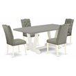 Pemberly Row 5-Piece Wood Dining Set with Linen Seats in Smoke & White