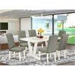 Pemberly Row 7-Piece Wood Dining Set in Smoke Gray with Linen Seating