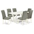 Pemberly Row 7-Piece Wood Dining Set in Smoke Gray with Linen Seating