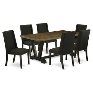 Pemberly Row 7-Piece Wood Kitchen Set with Linen Upholstered Seats in Black