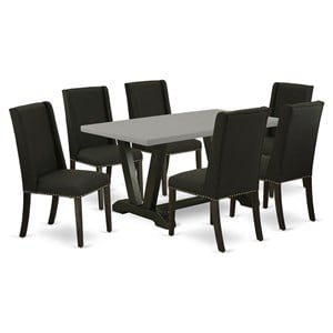 Pemberly Row 7-Piece Dining Table Set with Cushion Seat in Black