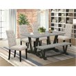 Pemberly Row 6-Pc Wood Dining Set with Cement Bench and Black Table