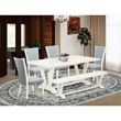 Pemberly Row 6-Pc Wood Dining Set with Baby Blue Linen Upholstery