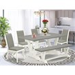 Pemberly Row 6-Piece Wood Dining Table Set with Bench in White/Shitake
