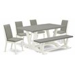 Pemberly Row 6-Piece Wood Dining Table Set with Bench in White/Shitake